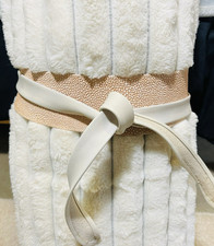 Ada Collection Leather Classic Wrap Belt SM Neutral Beige Pebbled Boho NEW Flaw