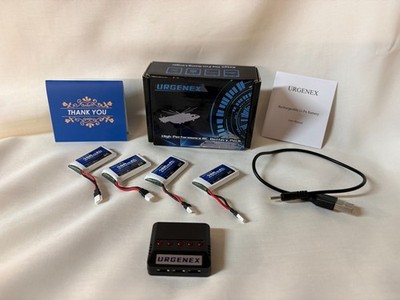 URGENEX 3.7V 380mAh LiPo Battery with Molex Plug Charger 25C 4PCS LiPo Battery