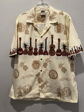 Vintage Winnie Fashion Tan Hawaiian Shirt Guitars  Ukuleles Men  s Size 2XL