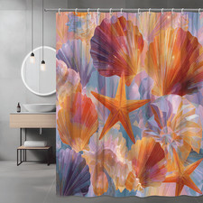 Seashell and Starfish Abstract Shower Curtain, Ocean Graphic Print