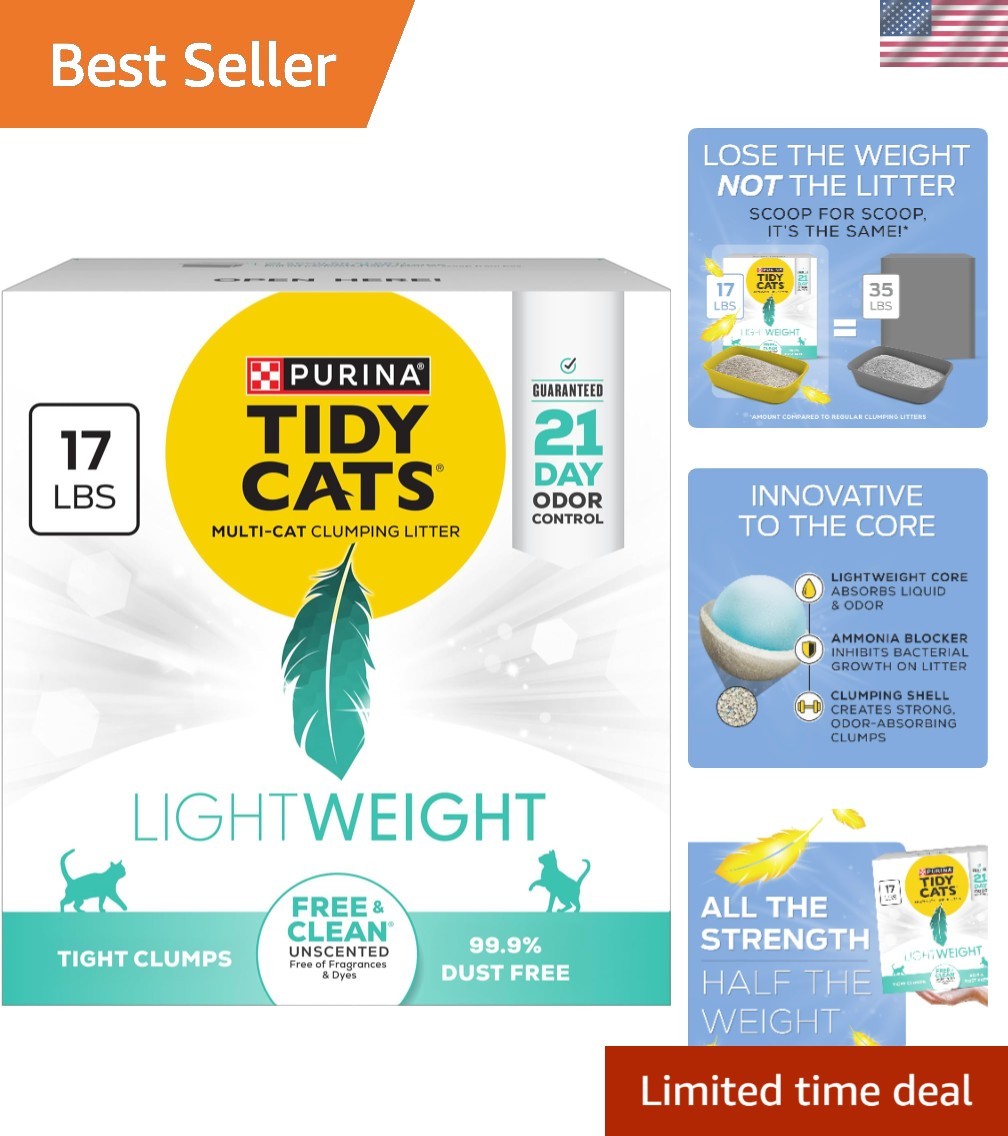 Effective Odor Control Cat Litter - Purina Lightweight, 17lb Box, Unscented