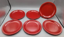 6 VINTAGE TEXAS WARE RED MELMAC MELAMINE 7" DIAMETER PLATES RETRO LUNCH SALAD