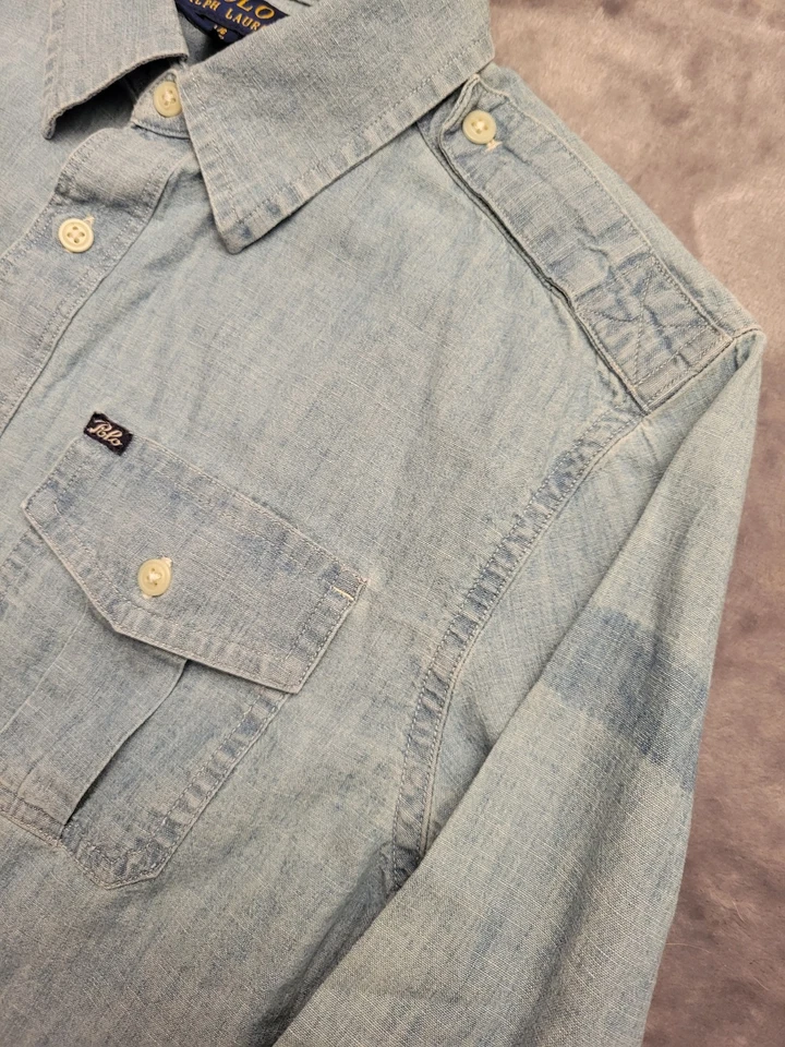 Рубашка Polo Ralph Lauren джинсовая на пуговицах молодежная для мальчиков 14 16 большая военная ВМС США морская - Изображение 4 из 4