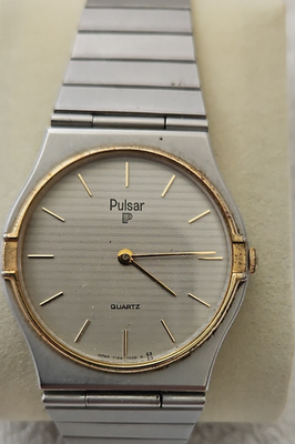 #ad Pulsar Quartz Two Tone Silver Gold Bracelet Watch Silver Dial Stick Indices $68.00