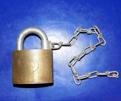 Vintage EAGLE LOCK CO. Brass Padlock w/Chain - NO Key