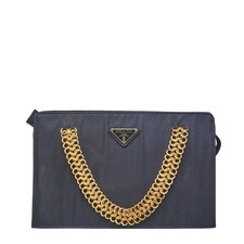 Prada Triangle Logo Plate Chain Handbag Women Blue One Size