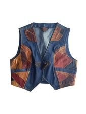 Vintage Rosemary 70  s Leather Patchwork and Denim Vest Rare Rock N Roll 17/18