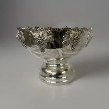 Vintage Victorian Style Silver Plated Grape Motif Pedestal Punch Bowl w/Ladle
