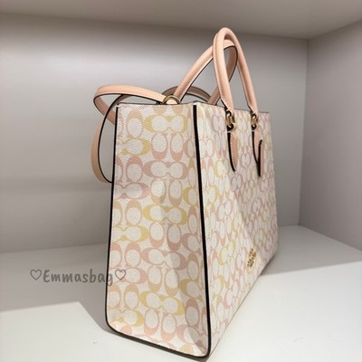 Coach Maggie Tote Bag In Pretty Signature Canvas Chalk/Pink CDZ06