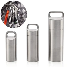 Pill Box Case Waterproof Container Keychain Medicine Capsule Seal Stainless Stee