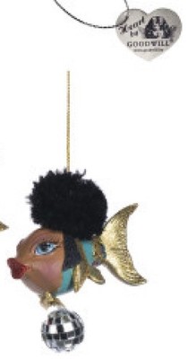 Goodwill Belgium kissing fish Christmas ornament 90510 Disco ball hippy POC