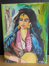Dipinto 40x30  cartone telato anno 1974 firmato Cosentino, ritratto donna gitana