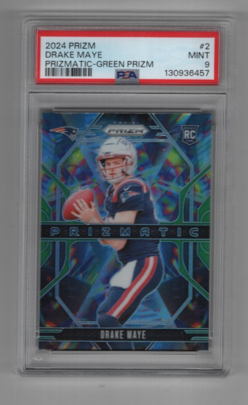 DRAKE MAYE 2024 PANINI PRIZM ROOKIE PRIZMATIC GREEN PRIZM #2 PSA 9 MINT PATRIOTS