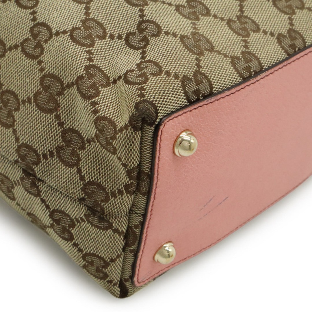 Gucci GG Canvas Tote Bag Women's Shoulder Bag Khaki Pink Leather Used thumbnail 3