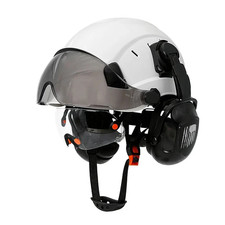 Construction Safety Helmet with Visor Built In Goggle Earmuffs Hard Head Hat Cap