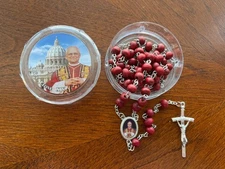 POPE LEO XIV ROSARY HANDMADE  Red Rose Beads with Box Rosario Papa Leon XIV