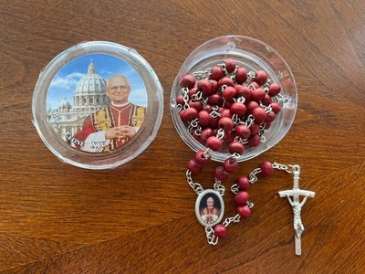 POPE LEO XIV ROSARY HANDMADE  Red Rose Beads with Box Rosario Papa Leon XIV