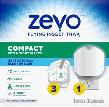 Zevo Compact Flying Insect Trap Kit with Refill Cartridges - Plug-in Indoor Bug