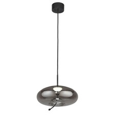 LED Black Finish Metal Top and Smoked Glass Shade Ceiling Fitting Pendant Light