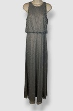 Adrianna Papell Women's Grey Beaded Blouson Halter Gown Dress Size 6
