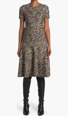 St. John Collection Black & Gold Jacquard Knit Midi Dress Size 4 New