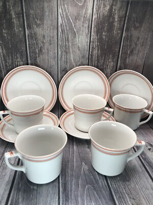 Antique Set of 5 Cups & 5 Saucers '' 'Foreign' Pattern By TK Thun Czechoslovakia 