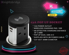 Knightsbridge 13A Pop up Socket with 10W Wireless Charger and Dual USB SK0016