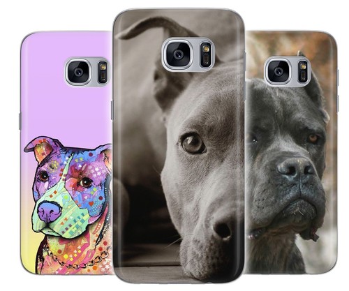 Pitbull Hund niedliche Kunst Gummi Kunststoff Handy Cover Hülle passt Samsung Galaxy S J A - Bild 1 von 7