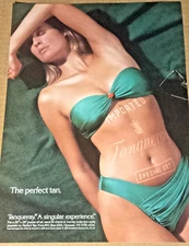 1991 print ad page -Tanqueray gin sexy girl in green bikini swimsuit Advertising