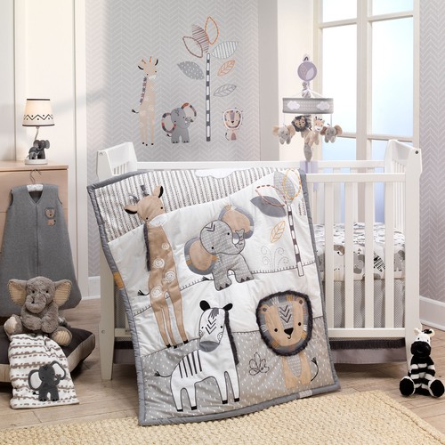 Lambs & Ivy Jungle Safari Gray/Tan/White Nursery 6Piece Baby Crib