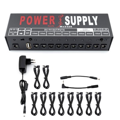 Musiclily Pro Guitar Power Supply 10 Way DC For 9V Effect Pedal EU Adapter & USB