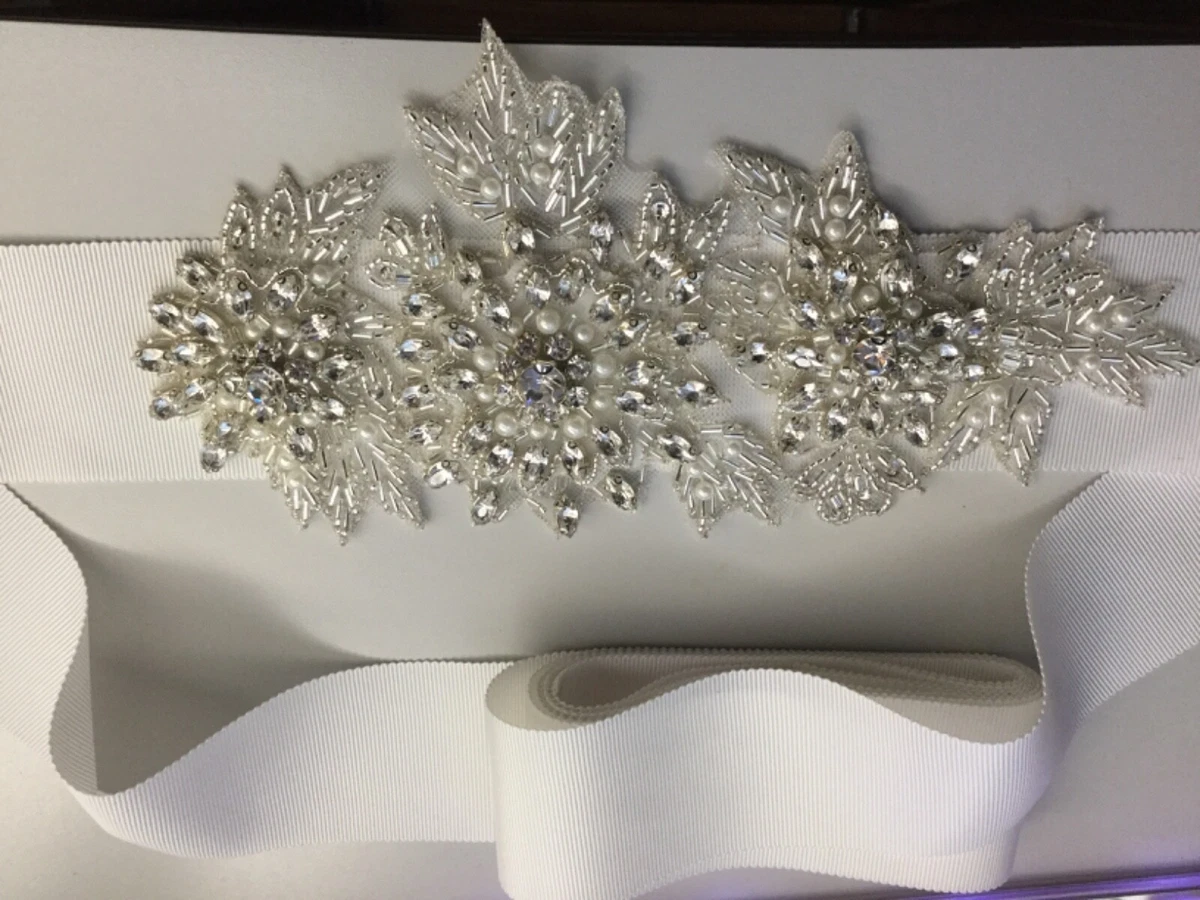 Gorgeous crystal rhinestone ivory satin sash bridal sash belt new nwt w65cb yanstar Wedding Belt Rhinestone Crystal Pearl | Mercari main image 3