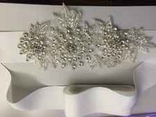 Wedding, Bridal Belt/Sash,Rhinestone/Pearl Trimming on Ivory Ribbon