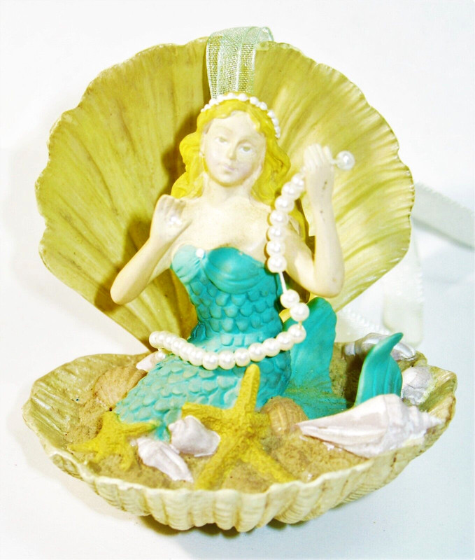 MERMAID Clam Shell Faux Pearls Birth of Venus Ocean Fantasy  Ornament Figurine