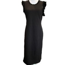 Michael Kors Women's LBD Black Stretch Knit Ruffle Sleeve Cocktail Dress Size M