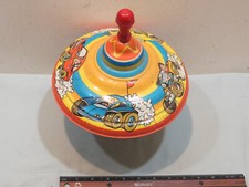 Vintage Ohio Art Toy Spinning Top w/Race Cars, Working