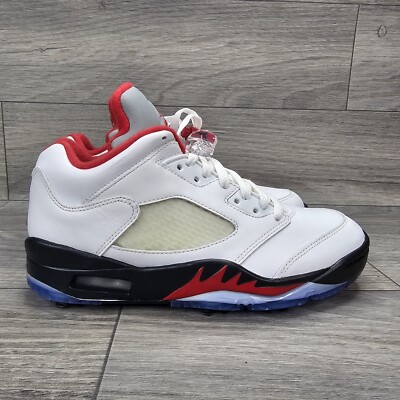Nike Jordan 5 Low Golf Shoes White Fire Red Black CU4523-100 Mens