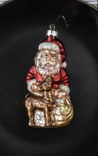 Blown Mercury Glass Santa w/deer ornament, 5 1/2" Tall, Ragon House NWT