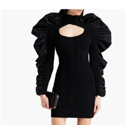 NEW HERVE LEGER Long Puff Sleeve Mini DRESS SIZE XXS (2-4) $1490 RUNS BIG  BLACK | eBay