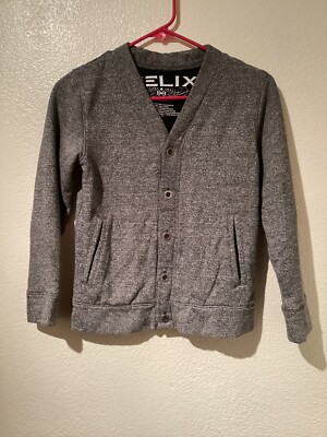 HELIX boys button up cardigan size S gray cotton blend w/pockets long  sleeve