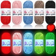 5 Rolls Glow in The Dark Yarn Luminous Crochet Yarn for Crocheting DIY Knitti...