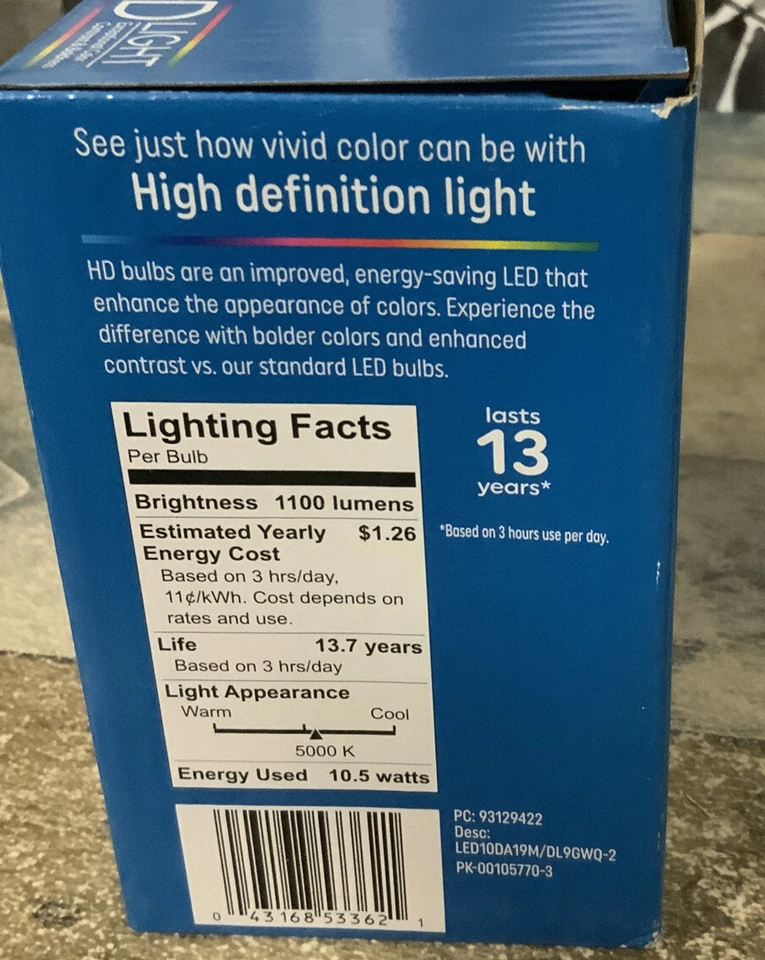 ⚡️GE Lighting LED A19 Light Bulb, HD Light White, 1100 Lumens (4pk) - Image 3 of 3