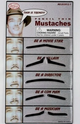 MOUSTACHE PARTY Bleistift dünner Betrüger Erwachsene schwarz kleben falsche Neuheit Schnurrbärte Kostüm