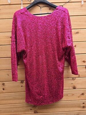 River Island Womens Party Wedding Disco Pink Shift Sequin Dress