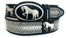 MEN'S WESTERN LEATHER BELT SADDLE HORSE COWBOY RODEO BELT. CINTO VAQUERO BORDADO