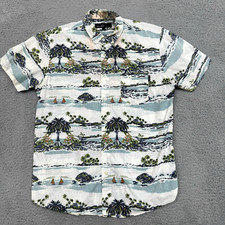 Molokai Surf Co Shirt Men L Blue Hawaiian All Over Print Cotton Travel Vacay