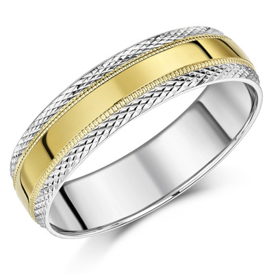 Ehering 9 kt Gelb- & Weißgold gemustert zweifarbig Ring 6 mm Band
