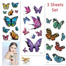 3 Pieces/set of Temporary Tattoo Stickers Waterproof 3D Butterfly Body Art