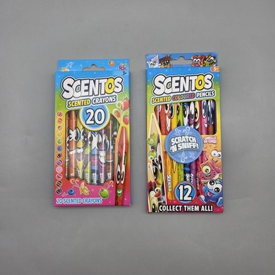 Scentos Scented Coloured Pencils 12 Pack & Scented Crayons 20 Pk School Supplies
