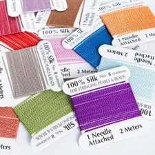 2 pcs Silk Thread 2.19yd/pcs Beading String Beading Wire with needles